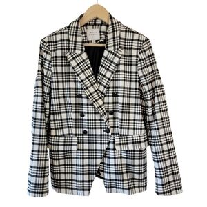 Maison D' Amelie Paris Black White Gingham Double Breasted Blazer XL Corporate